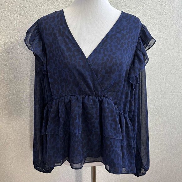 NEW Torrid Chiffon Ruffled Women's Navy Leopard Blouse Top 2X / 18-20 - Picture 1 of 8